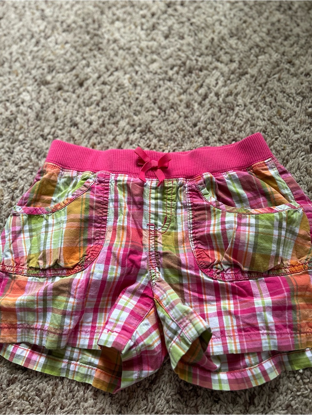 🆕Crazy 8 Girls Plaid Drawstring Shorts in Pink, Green & Orange - Picture 5 of 5